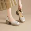 Runde Spitze Geflochtene Hohl-Baotou Sandalen Damen 2026 Neue Einfache Blockabsatzschuhe