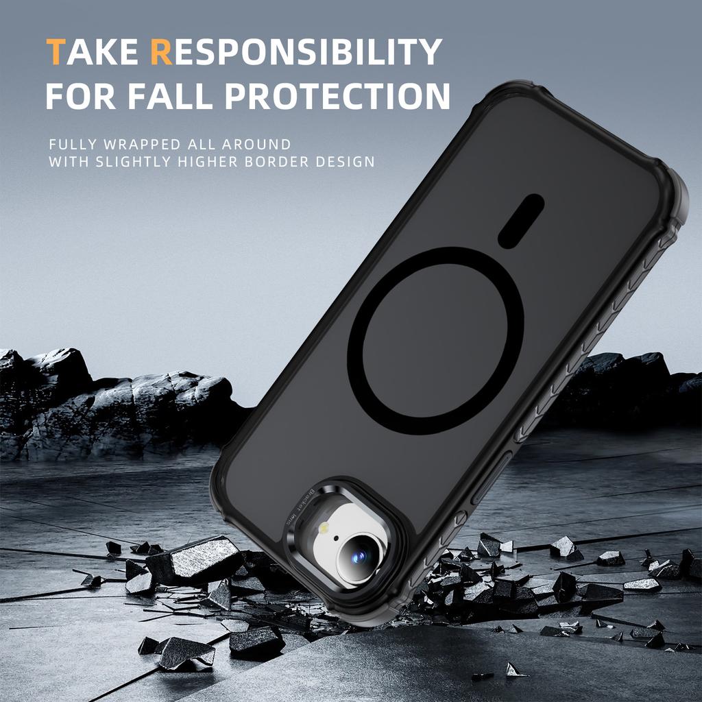 For iPhone 16e Case with Lens Kickstand Matte Phone Back Cover Compatible with MagSafe