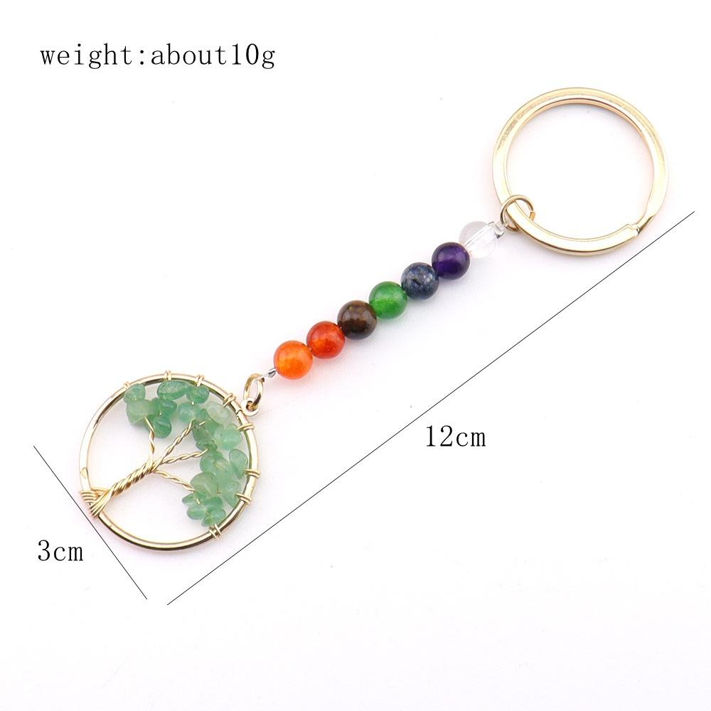 Gold Natural Crystal Colorful Stone Tree Of Life Keychain, Bag Pendant Pendant, Chakra Keychain K62