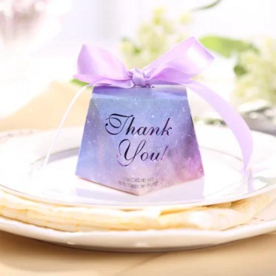 HOT 8.5*8.5*10cm Diamond Shape Starry Sky Pattern Thank You Wedding Candy Boxes And Packaging, Candy Box Wedding Gift 50pcs/lot