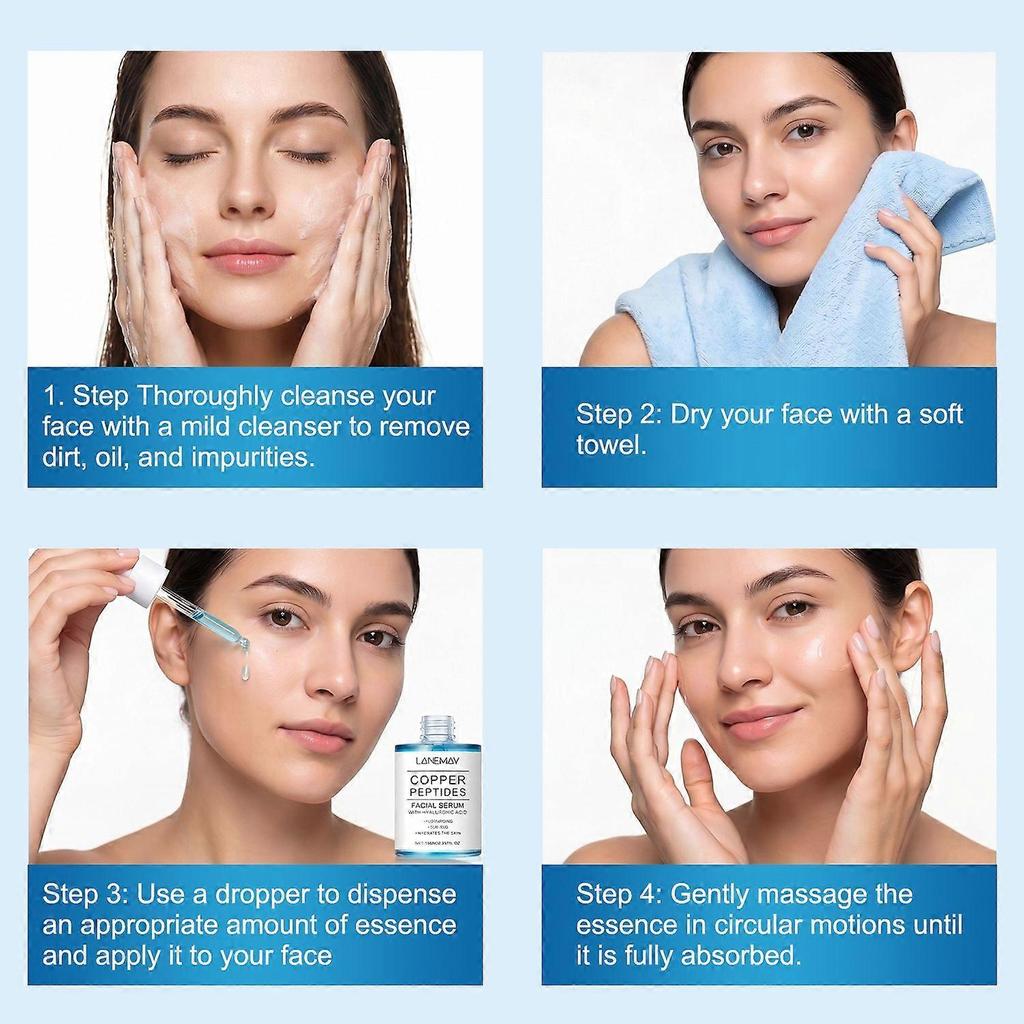Měděné peptidy Pleťové sérum s kyselinou hyaluronovou, Vyživující, Zpevňující & Hydratační Anti-Aging sérum pro pleť, 100 ml