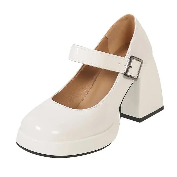 French Maryse Women'S Shoes  Autumn New Waterproof Platform Patent Leather High Heels Vintage Round Head Coarse Heel Single