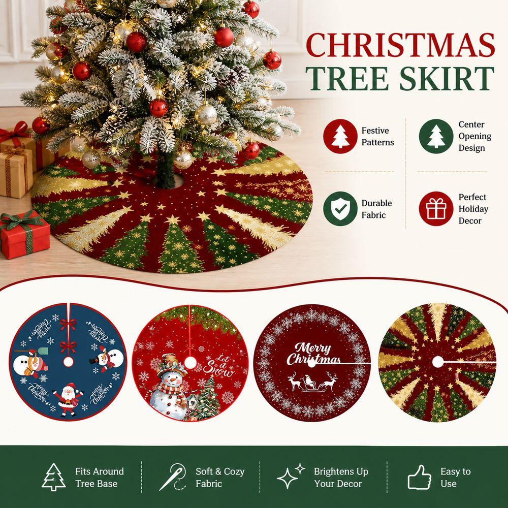 Fabric Christmas Tree Base Cover Round Shape Round Tree Skirt Holiday Home Decor