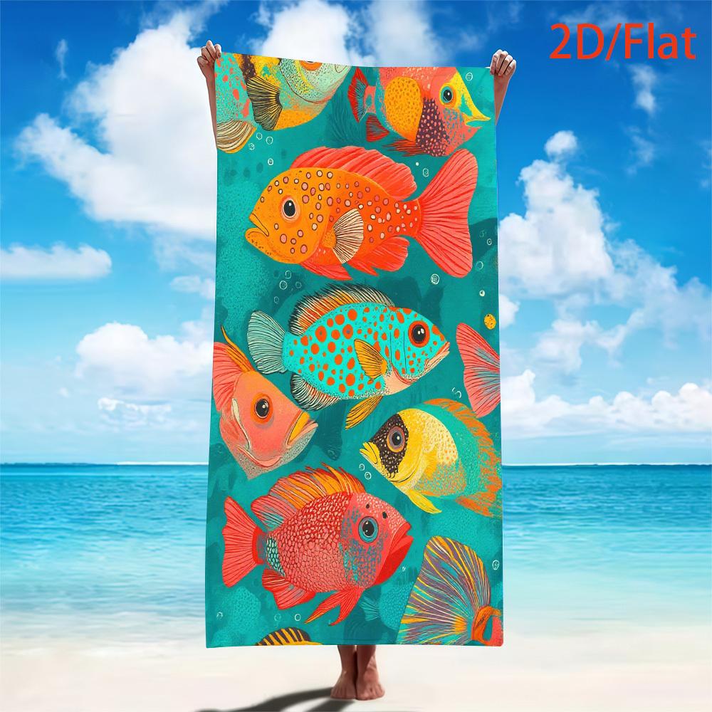 

Tropical Fish Beach Towel Single Sided 2D Print Quick Dry Microfiber Towel for Pool Beach Swimming Ocean Vibes for Sea Lovers W40*H60(CM)