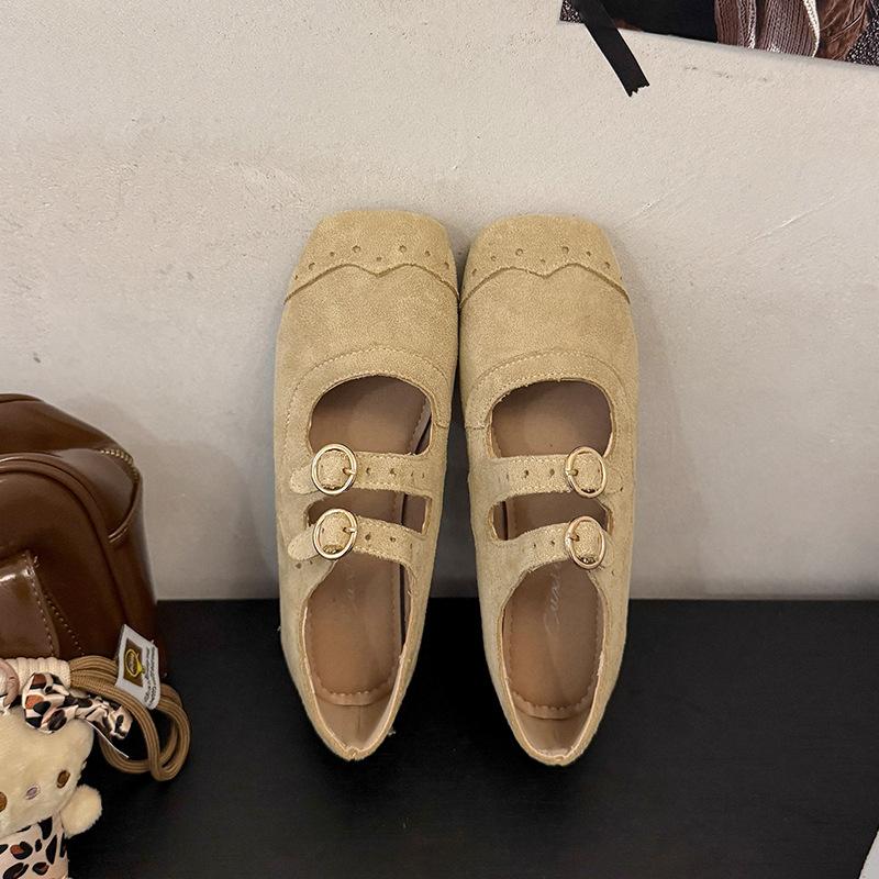 Retro Brown Square Head Mary Jane Shoes Ballet Shoes Women's 2025 New Korean Version French Light Mouth Single Shoes Women's Shoes