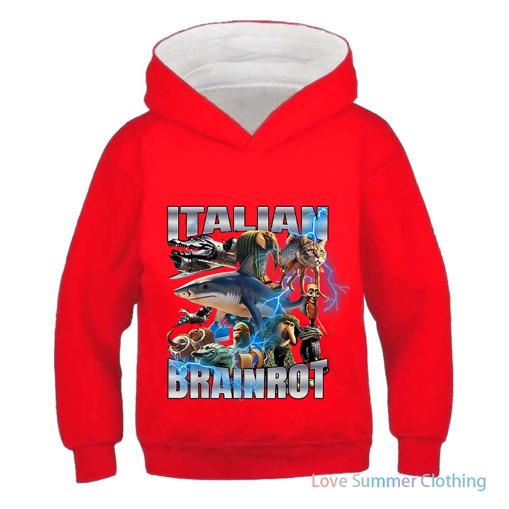 2025 Italian Brainrot Funny Kids Hoodie Boy’s Tralalero Tralala Tung Tung Sahur Bombardiro Crocodilo Brr Brr Cappuccino Hoodie