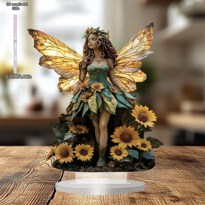 Sunflower Fairy Acrylic Elves Home Tabletop Decorations, Office, Studio, display Case, Tabletop Desktop Ornament Decor Sign Gift, Nurseries, Home Desk