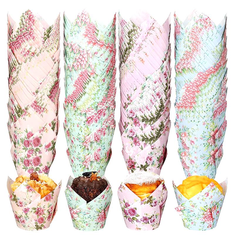 50Pcs Tulip Muffin Cupcake Paper Cups Oilproof Cupcakes Liner Baking Muffin Cup Cake Holder Decorating Tools Muffin Wrap Cases