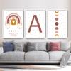 Cartoon Rainbow Custom Birth Data Initial Letter Nursery Canvas Paintings Wall Art Print Pictures Poster Child Room Home Decor