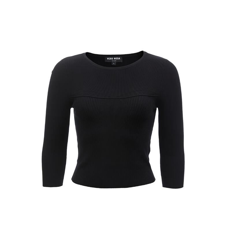 VEROMODA Women's Ribbed Round Neck Seven-Quarter Sleeve Knit Top