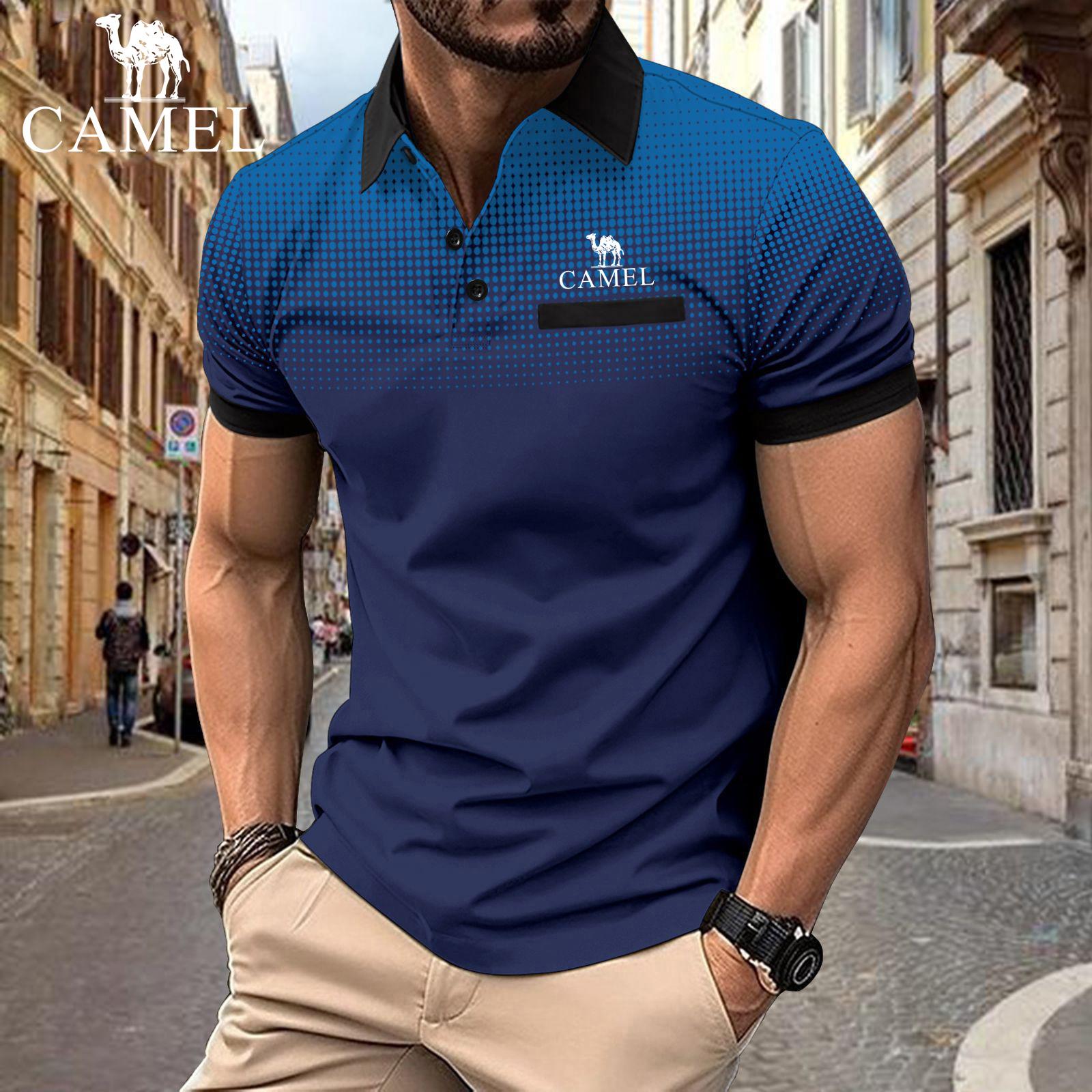 

Camel 2024 Лето POLO Мужская рубашка поло в полоску с вышивкой и застежкой-молнией 3XL