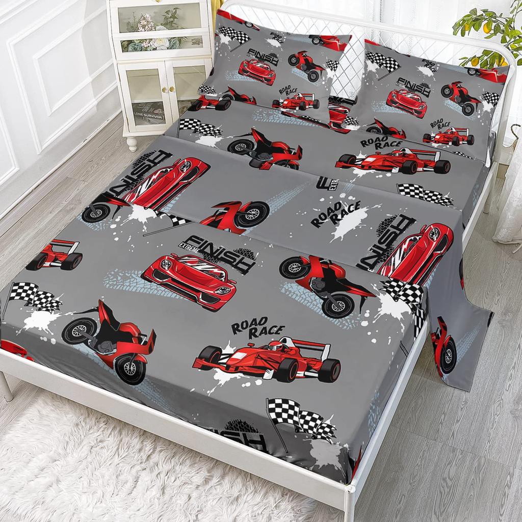 Cartoon Tier Kätzchen Muster Bett Hut Vierteiliges Bettwäscheset Schlafzimmer Wohnheim Bettwäsche Dekoration