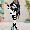 Girls Round Neck Long Sleeve Printed Top And Fitted Pants Two Piece Set Black White