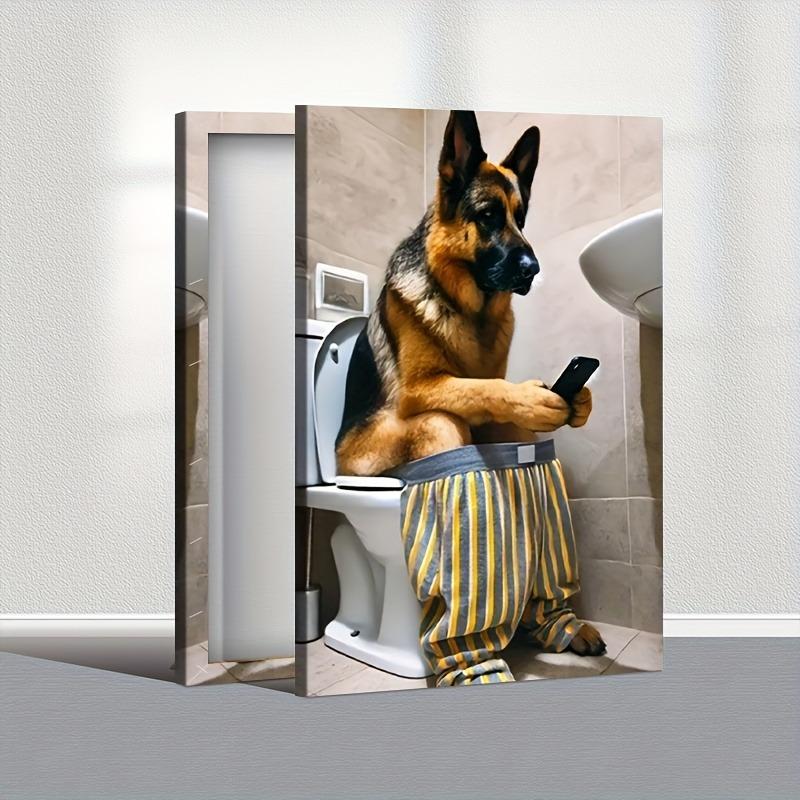 Unique Style Solid Canvas Humorous German Shepherd Dog Bathroom Wall Art, Indoor and Outdoor Home Decoration