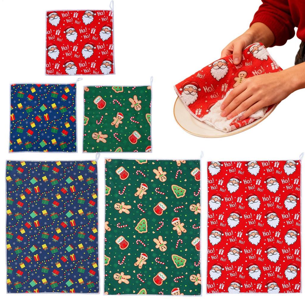6Pcs Christmas Kitchen Towels Xmas Hand Towels Christmas Decorations for Home 2025 Navidad Noel Dish Towels Gifts