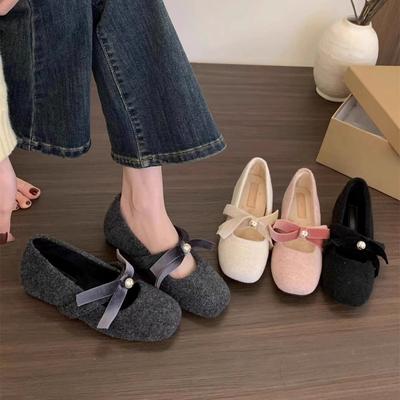 Inner Height Increase Mary Jane Fluffy Shoes Winter Wear Gray Single Shoes Platform Plush Cotton Shoes