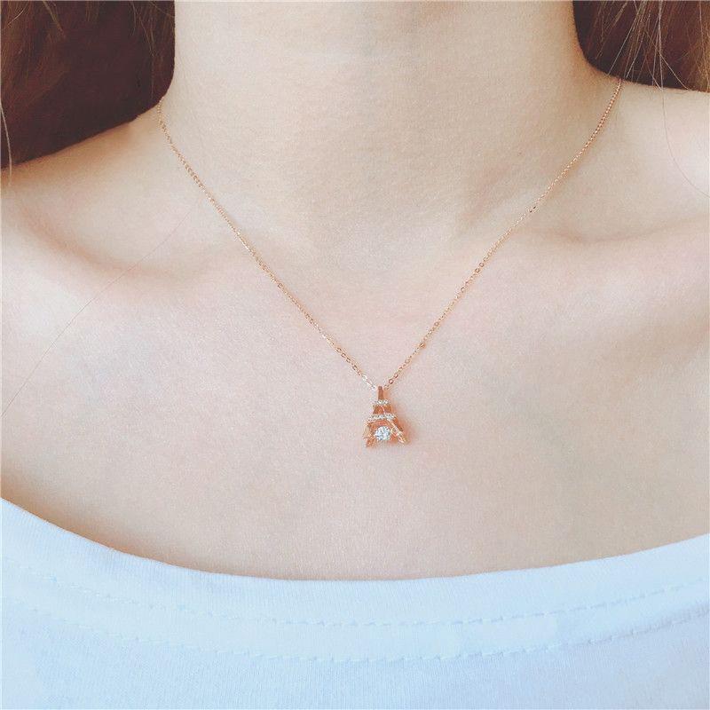 Purple Gold Light Luxury Colored Gold Plated Rose Gold Inlaid Zircon Shiny Crown Iron Tower Pendant Collarbone Chain