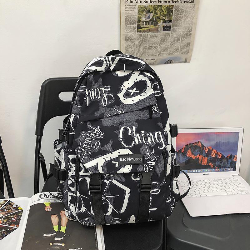 Schoolbag trendy brand backpack men ins trendy cool large capacity graffiti backpack men casual college student schoolbag male junior high school 