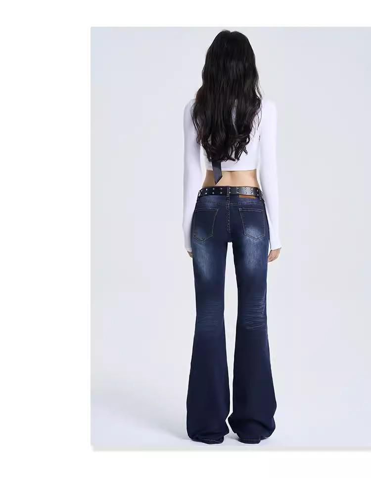 Nostalgic Blue Women's Low Waist Distressed Micro Flare Jeans - Summer Retro Style
