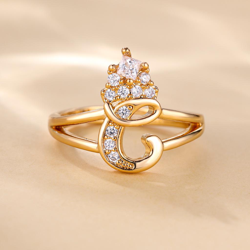 Bague de princesse en Zircon, couleur dorée, 26 lettres anglaises, anneau d'ouverture réglable, bijoux de mariage, cadeau de saint valentin, 1 pièce