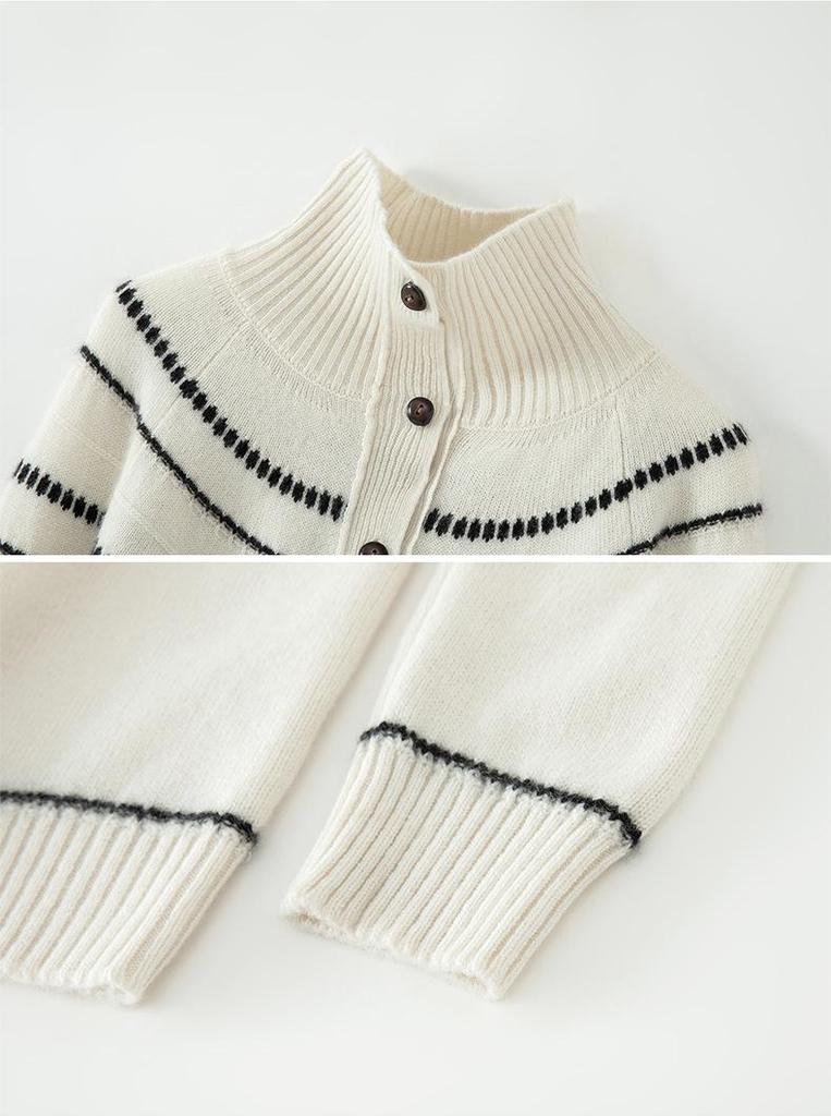 Women's High-Neck Wool Cardigan: New Autumn/Winter Style, Warm, Loose, Slimming, Versatile Knit Sweater Coat.