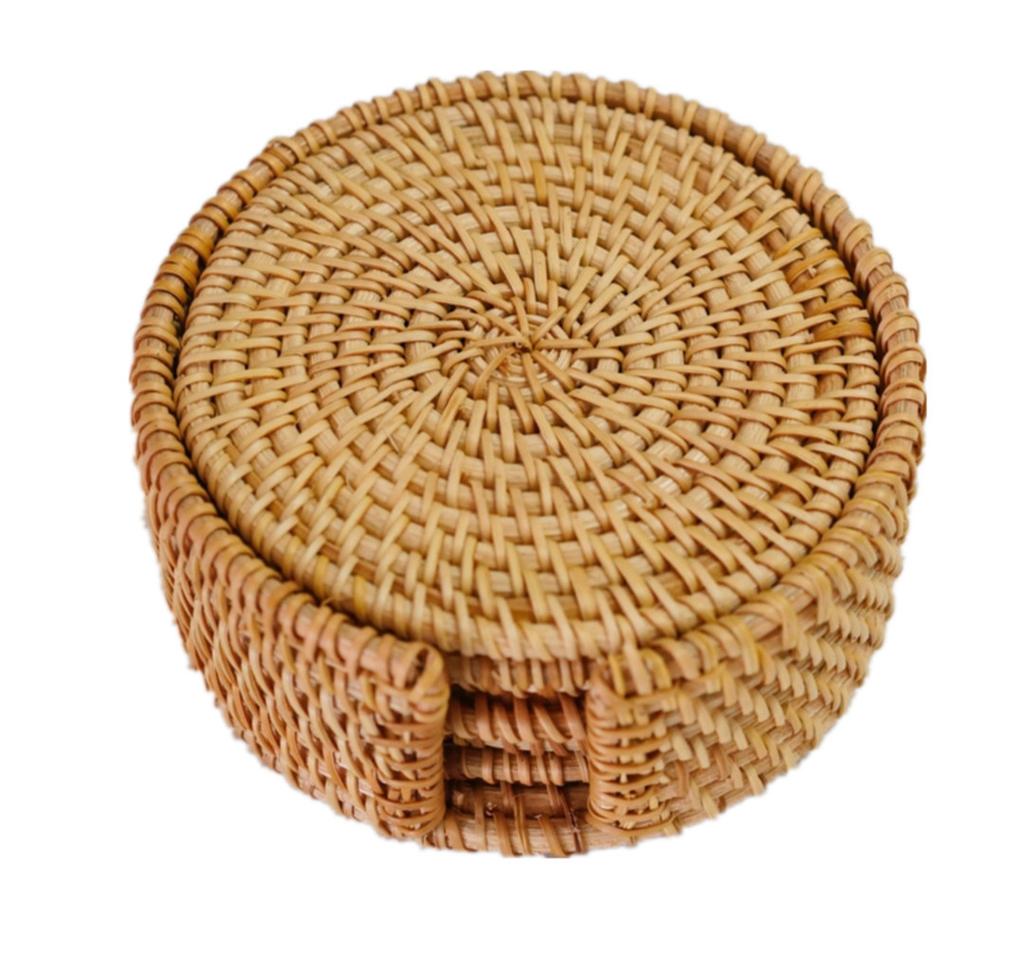 Untersetzer aus vietnamesischem Rattan rund Schreibtisch Teeuntersetzer Herbst Rattan Esstisch westliche Matte