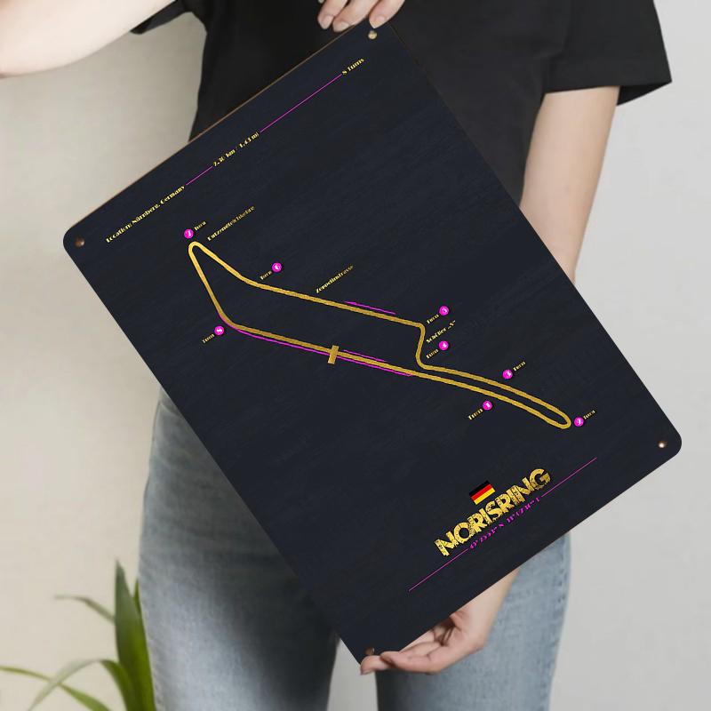 Nurburgring Track Map Metal Wall Art Racing Decor Germany Circuit Poster Home Decoration 20x30cm（7.8x11.8inch）