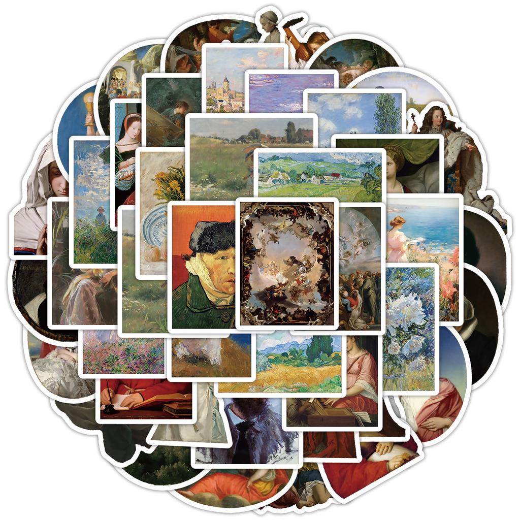 50 Sheets of Oil Painting Series Graffiti Stickers for Mobile Phones and Notebooks, Waterproof Decorative Stickers, Creative Oil Painting Stickers