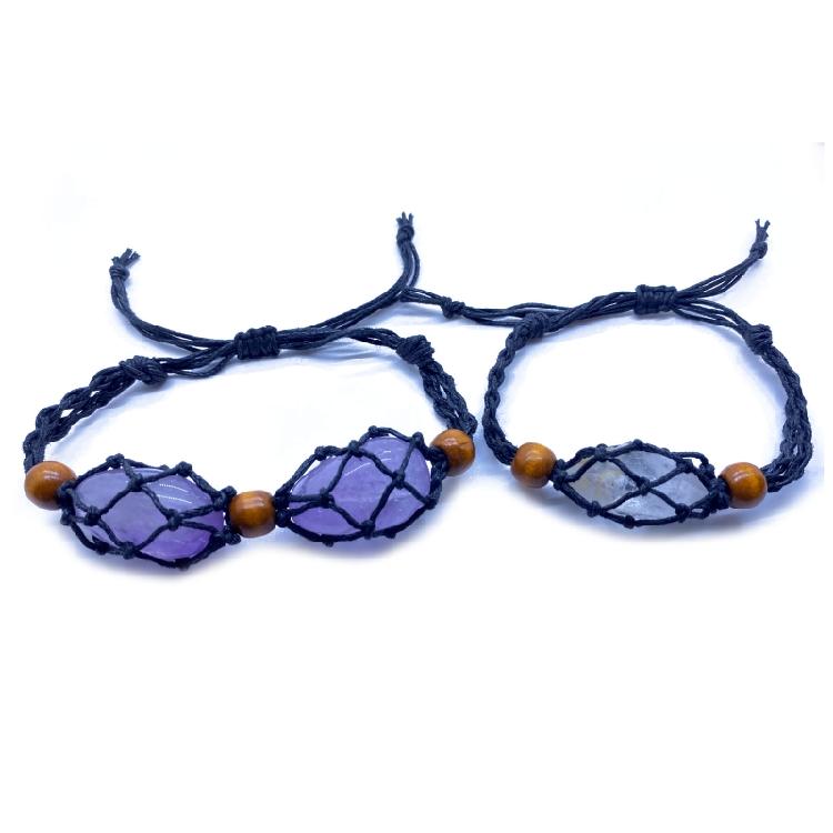 Crystal Holder Bracelet Adjustable Rope Bracelet Cord Handmade Woven Netted Cage