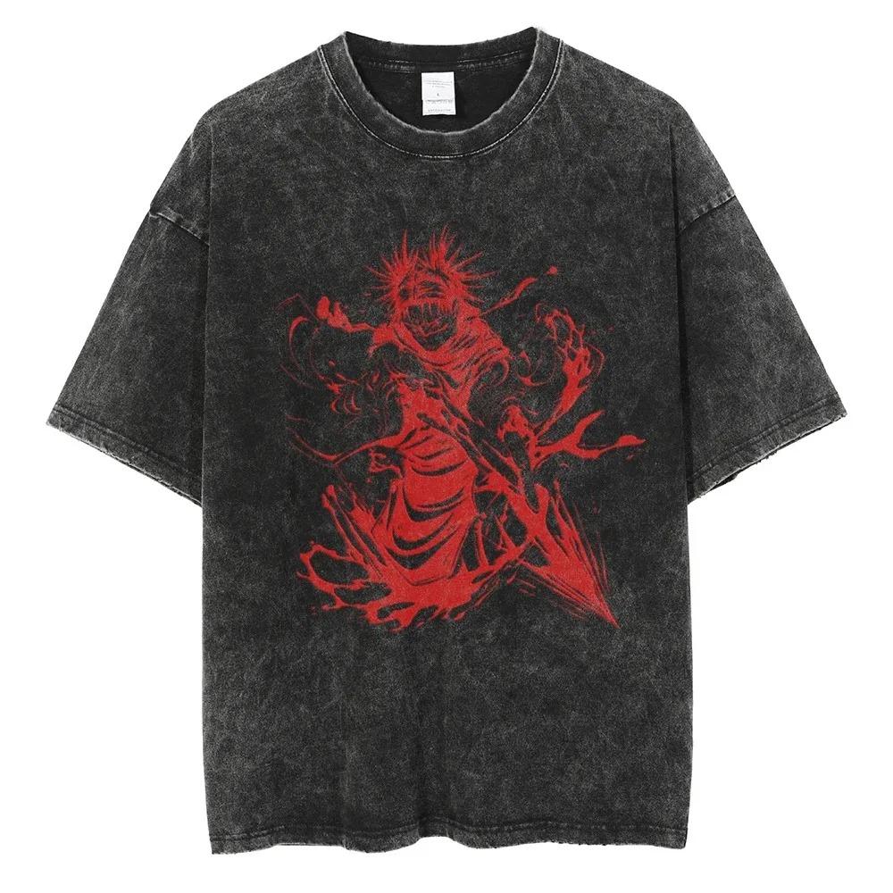 Jujutsu Kaisen Zen'in Maki & Mai Battle Scene Vintage Washed Anime T-Shirt, Unisex Dark Fantasy Anime Fan Streetwear Tee, 100% Cotton