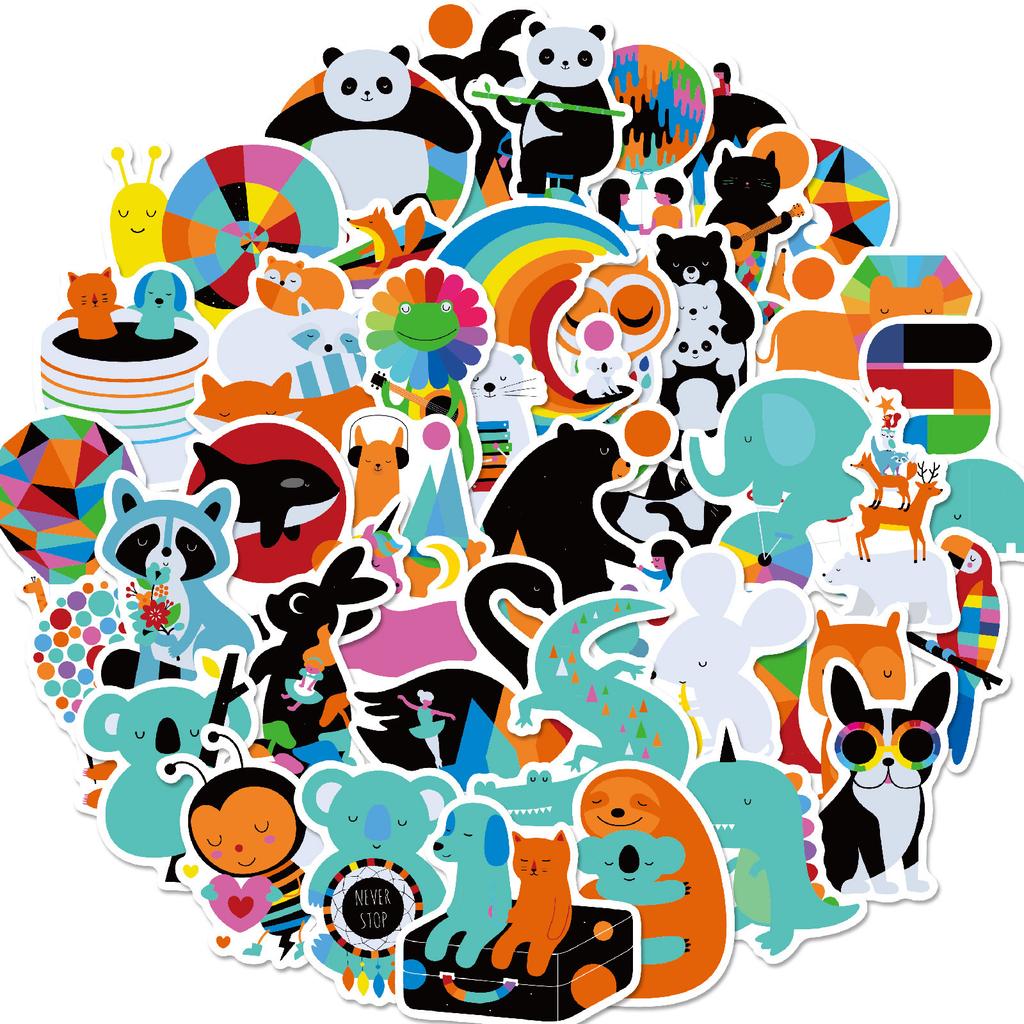 50 Adesivos Coloridos de Animais Mistura e Combine Doodle Adesivos Fofos de Desenhos Animados