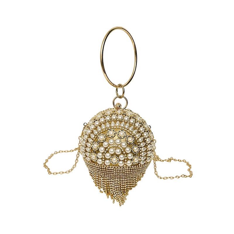 

Luxury Elegant Evening Bag Round Pearl Clutch Purse Handbag Ring Handle For Women Bride Bridesmaid Wedding Party Handbag Purses