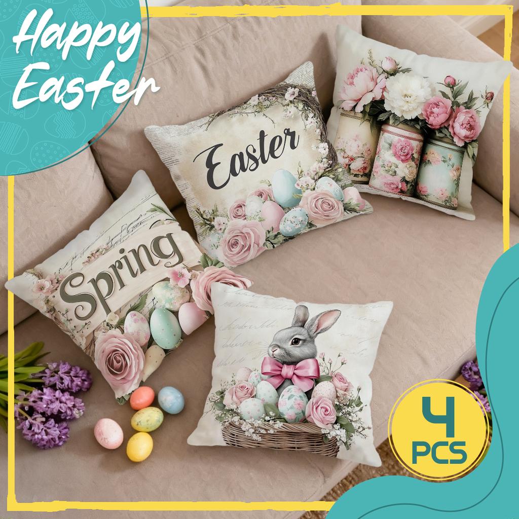 Rabbit Flower Easter Egg Pillowcase Printed Polyester 40/45/50Cm Throw Pillowcover Decorative Sofa Cushion Pillowslip Home Decor