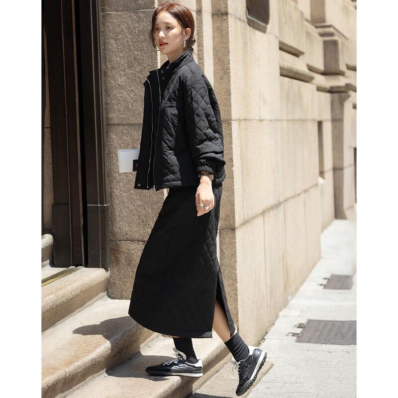 Demana Winter Warm Stand Collar Jacket & Quilted Skirt Set