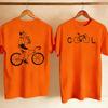 Couple Front Back Printed T Shirt Minimalist Cool Bicycle Word Front Unisex Riding Bike Holding Drink Line Art Casual Cycling Tees
