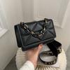 Chic Women Quilted Faux Leather Crossbody Bag, Gold Chain Adjustable Printed Wide Strap Shoulder Purse Casual Daily Handbag