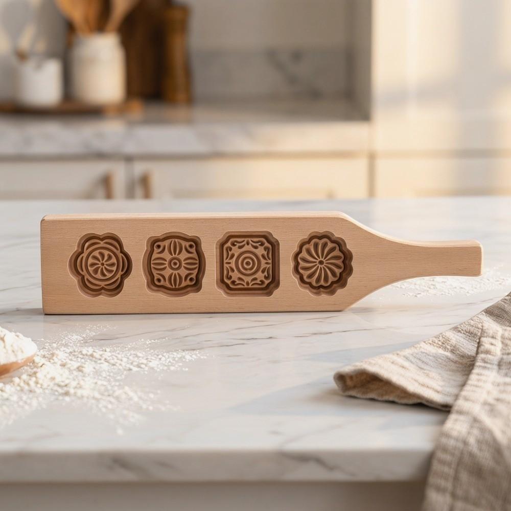 Wooden Moon Cake Mold 4 Flower Pattern Wood Pastry Mold Cake Baking Tools Mung Bean Cake Ice Skin