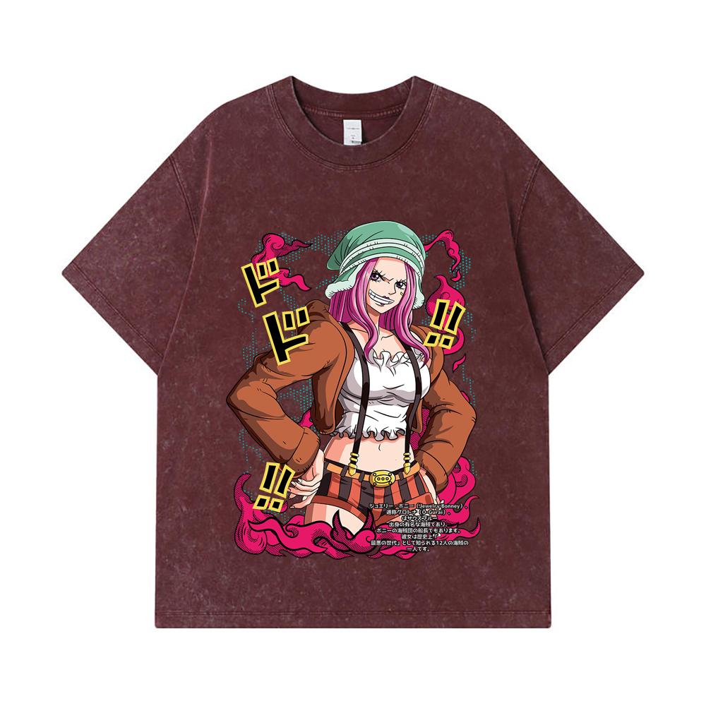 275 GSM Washed T-shirts 100% Cotton One Piece V25 Bonney Print Unisex Heavy Cotton T Shirt