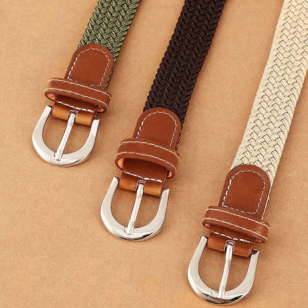 Knitted Thin Woven Belt Zinc Zinc Alloy Pin Buckle Stretch Waist Belts Elastic Waistband Climbing