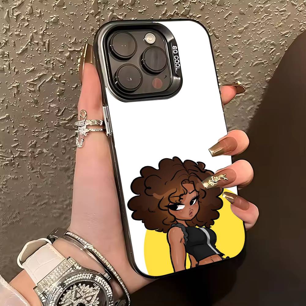 

B-Black Girl A-Afro Phone Case For iPhone 17,16,15,14,13,12,11 Plus,Pro Max,XS,Colored silver phone case iPhone16pro