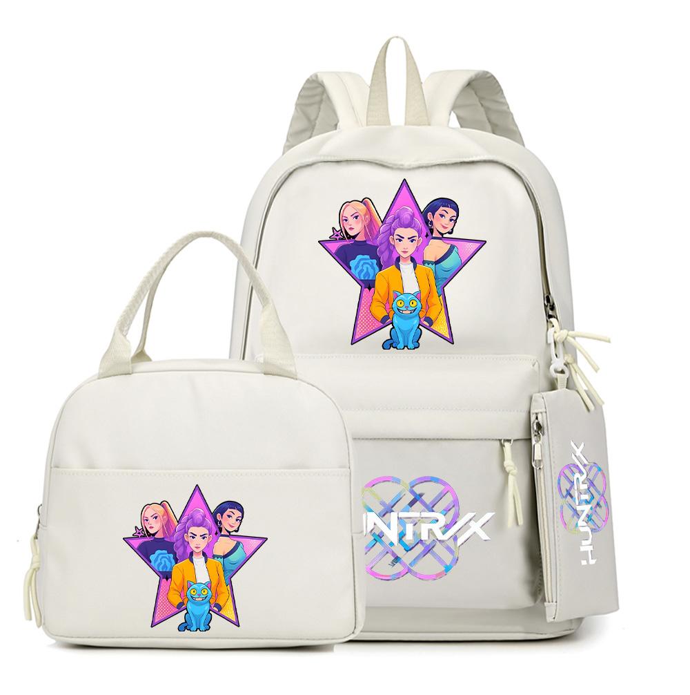 4Pcs/set Anime K-Pop Demon Hunters Printed Backpack with Handbag Pencil Case for Teenager Student Boy Girl Schoolbag Bookbag Large Capacity Travel Bag