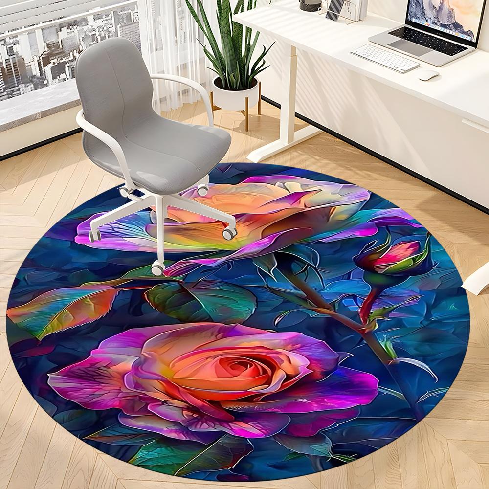 1PC Roses, Blooms Office Round Area Rug, Indoor Mat Suitable ForOffice, Under Office Chairs Bedroom Living Room Home Decor, Room Deco g031