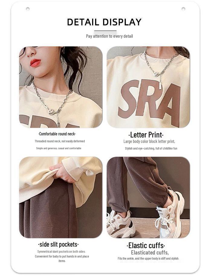 Trendiger koreanischer Sportanzug für Mädchen - Frühlings-/Herbst-Oberteil mit Buchstaben & Freizeithose