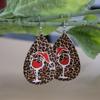 European and American Christmas Leopard Print Leather Wine Glass Teardrop Earrings