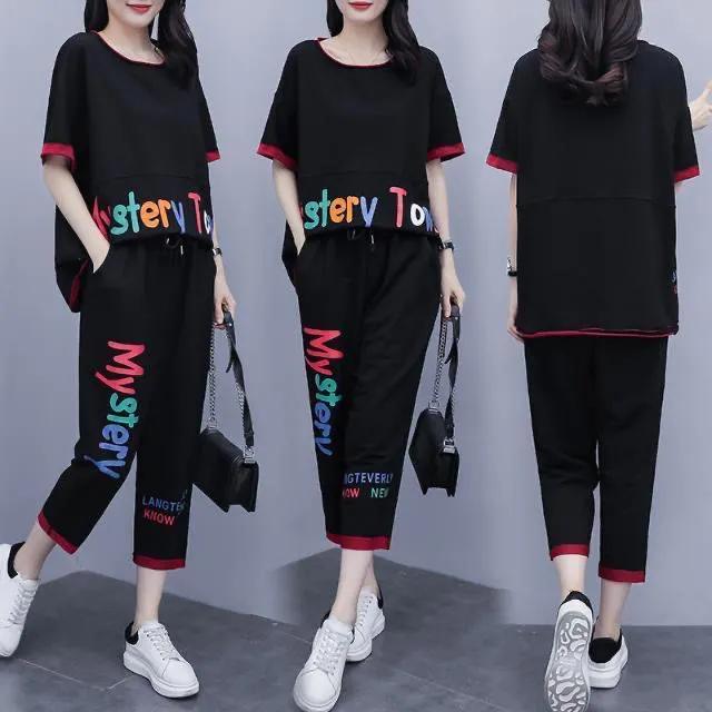 Women's Summer Fashion Two-piece Large Size Loose Korean Casual Sportswear Suit