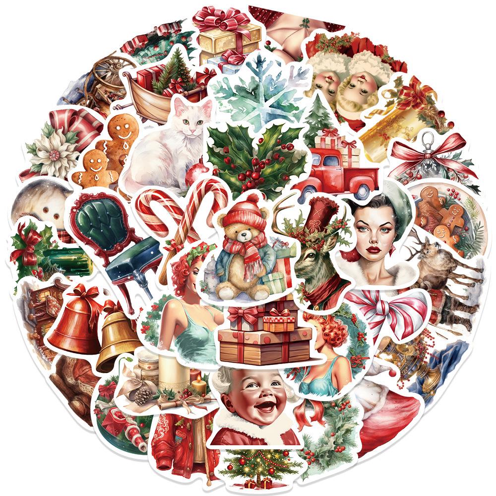 50 Retro Christmas Gift & Party Decor Stickers for DIY Projects – Perfect for Water Cups, Phones, and Refrigerators