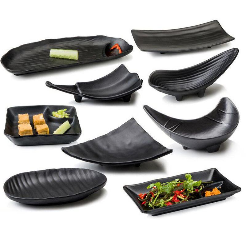 Set de ustensile de bucătărie creative negre de calitate alimentară din plastic cu os, farfurie cu personalitate pentru sushi și fructe, farfurie pentru desert, restaurant, farfurie de bucătărie