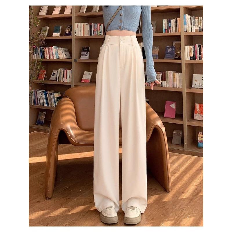 Women s High-Waisted Pleated Wide Leg Trousers With Button Closure S белый
