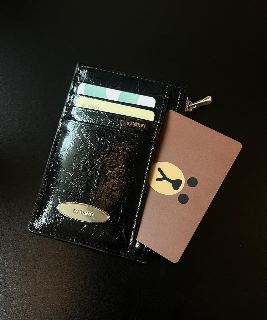 Tooamo Multi-Zipper Coin Card Holder Black [Cowhide]