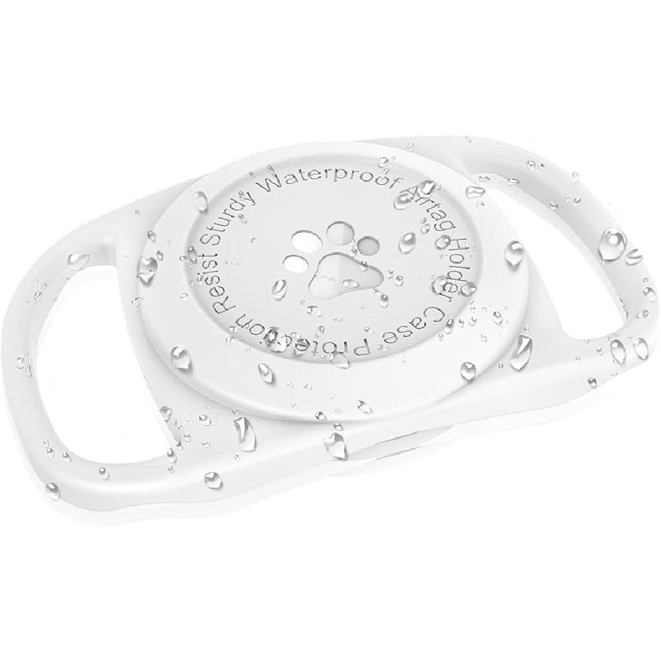 Airtag Dog Collar Holder, [1 Pack] Waterproof Protective Case for Apple AirTag, Durable & Lightweight with Full-Body Protection, Soft Silicone, Black 1 Pack-White